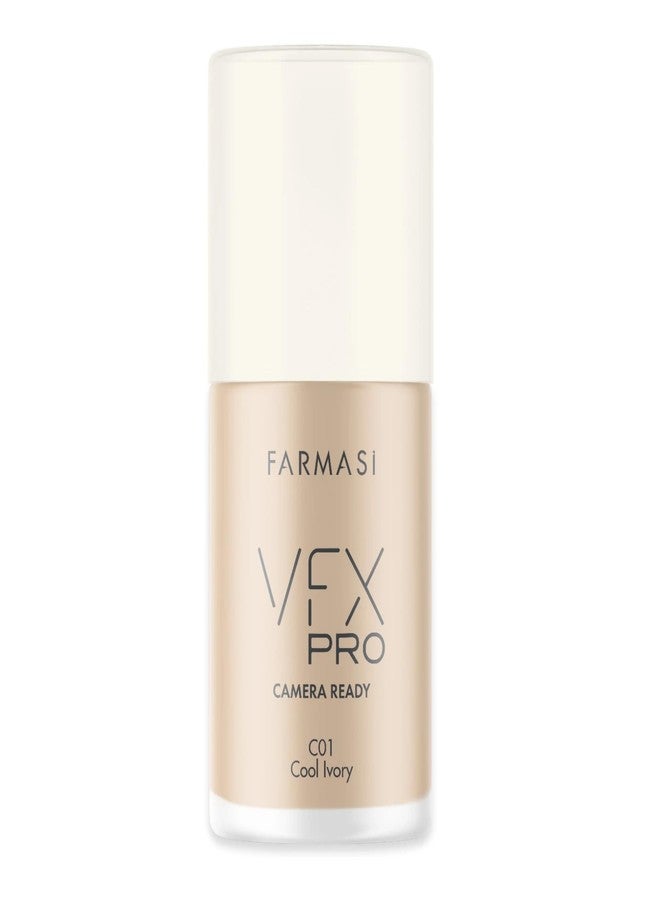 FARMASi VFX Pro Camera-Ready Liquid Foundation, Full Coverage Matte Finish, Lightweight Long-Wear, Oil-Free with Pore-Refining Sea-Water Formula, Non-Oxidizing Finish, 1 Fl Oz, 01 Cool Ivory - Image 1